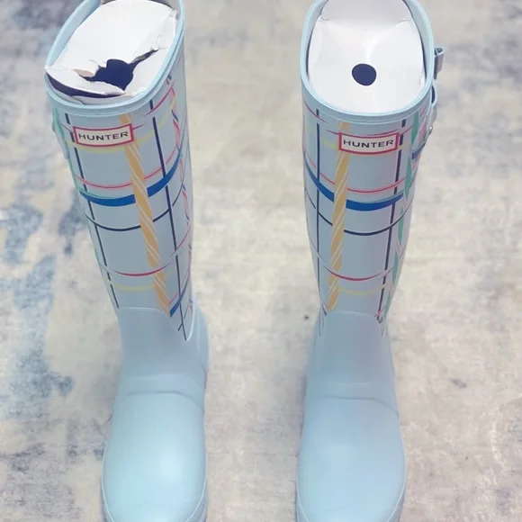 Hunter Original Tall Rain Boots in Rock Tartan Size 9 NWT - Picture 3 of 9